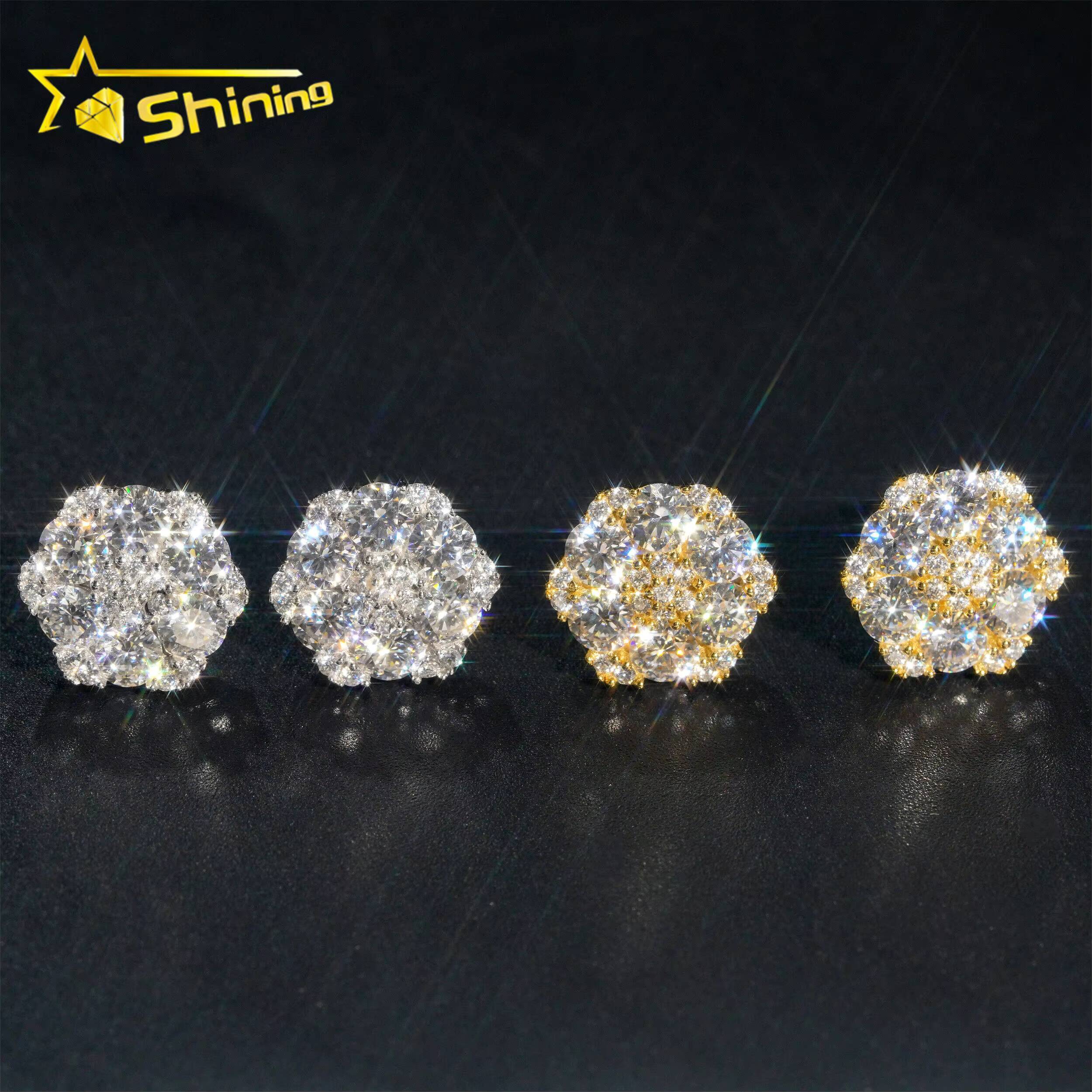 Luxury High Quality Hot Sale Flower Design Bling Jewelry 925 Sterling Silver Hip Hop Iced Out Moissanite Stud Earring Earrings