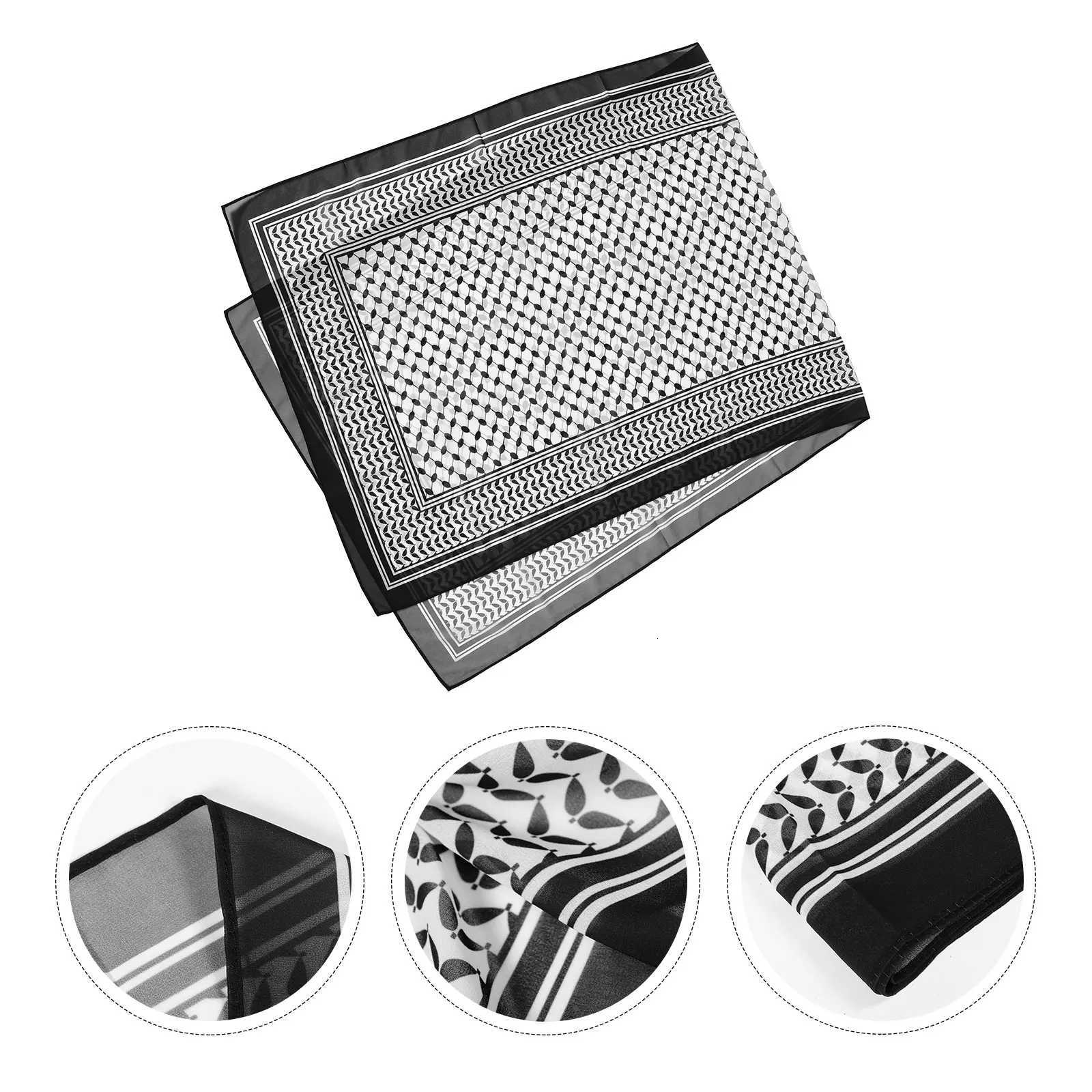 3D Printed Chiffon scarf Black White Bandana Arab Turkish Dubai Pstinian Turban Vintage Scarf For Men Fashion Shawl Neck X260328