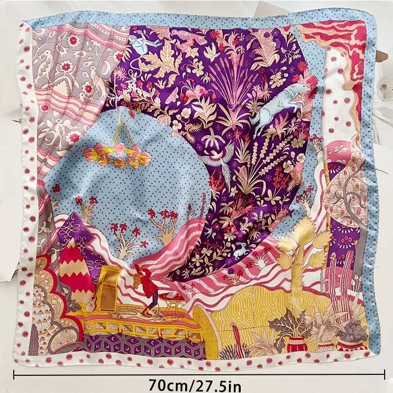 Luxury Floral Print Square Scarf Wen Soft Satin Kerchief Hairband Hijab band Foard Bag Ribbon Neck Ties X260328