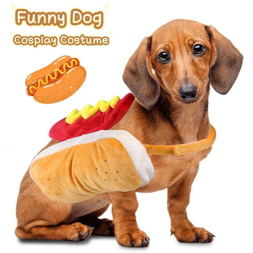 Cute Pet Cosplay Costume Halloween Funny Hot Dog Shape Adjustable Puppy Clothes For Small Medium Dogs Cats Chihuahua Bulldog
