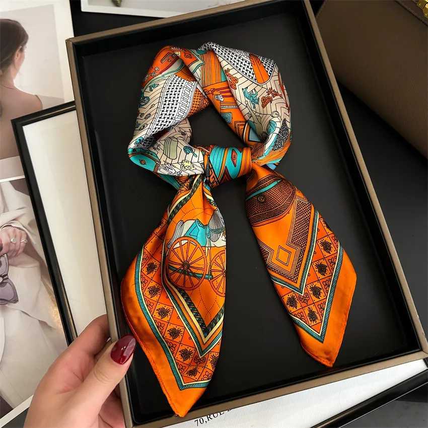 Bohemian Print Small Square Scarf Luxury Simulated Silk Thin Neck Scarf Geometric Lines Sunscreen Headscarf For Women Z260330
