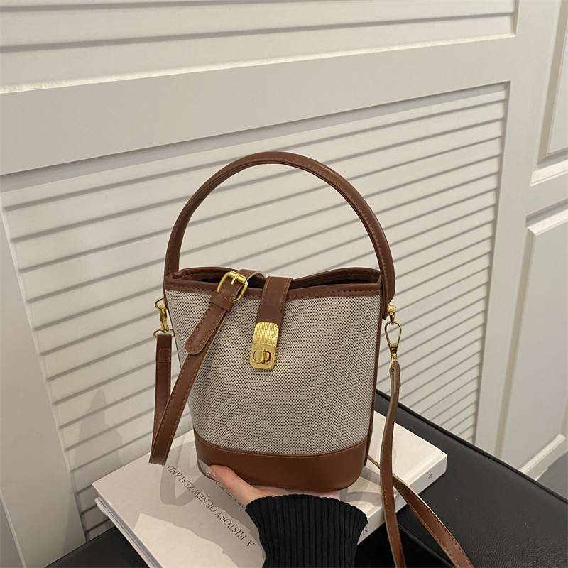 Free Shipping High Value 2026 New Trendy Fashion Handheld Bucket Niche Design Color-Block Patchwork Single Shoulder Crossbody Bag