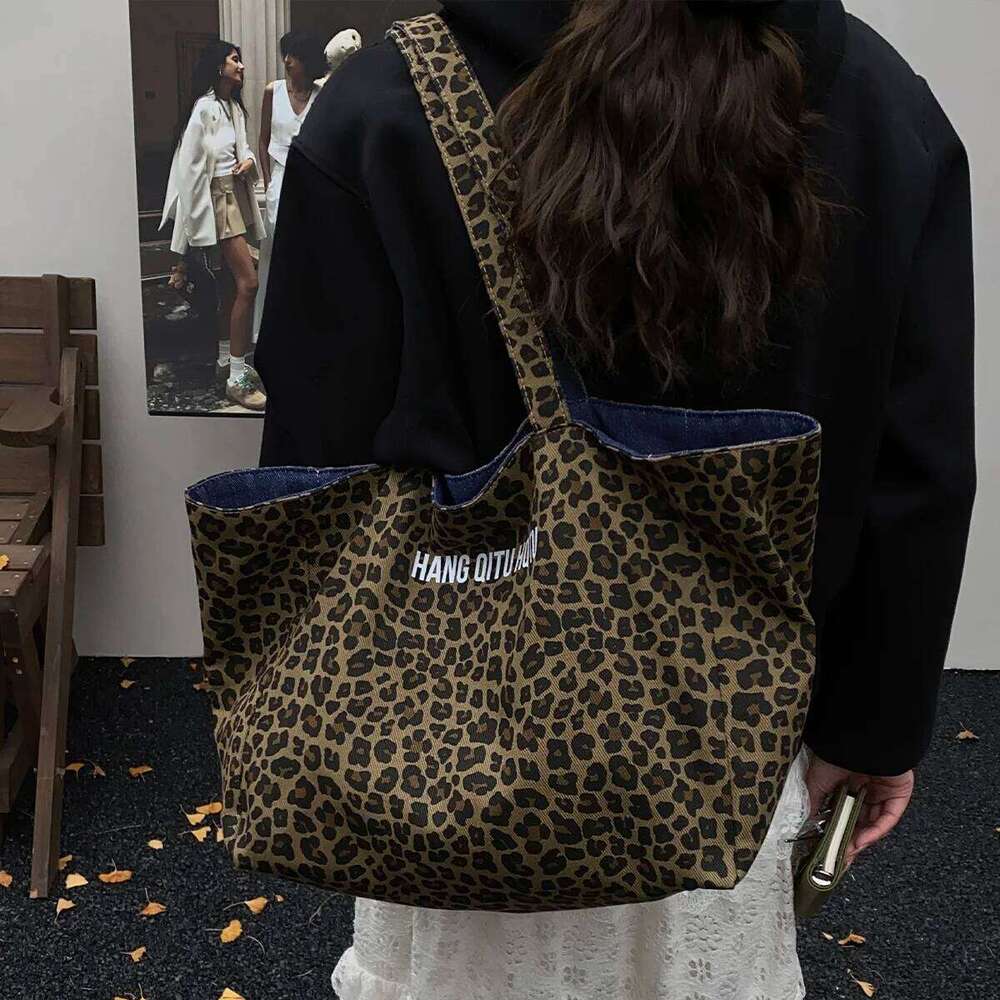 Vintage Leopard Print Fashion Tote And Shoulder Bag Letter Lightweight Large Capacity Fixed Comfort Strap For Daily Shopping XIU LAI SI