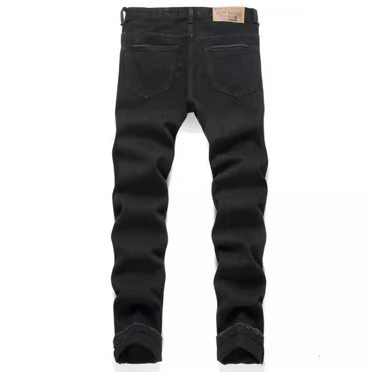 Luxury Brand Designer Clothes High Street Black Ripped Jeans For Men With Star Patch, Loose Straight Fit, Non-Stretch, Versatile Casual Long Pants Tre