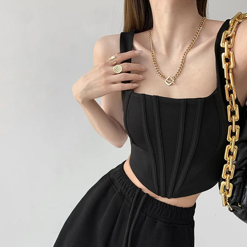 2023 Summer Crop Tops Sexy Square Neck Tight Backless Short Top Sleeveless Tank Tops Women Casual Solid Color Basic Camisole 260313