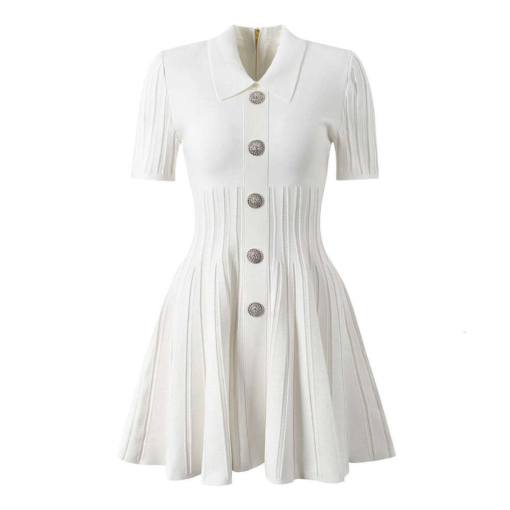 Designer Women's High Quality Dress Summer New Fashion Knitted r27 Collar Slimming r27 A-line Skirt