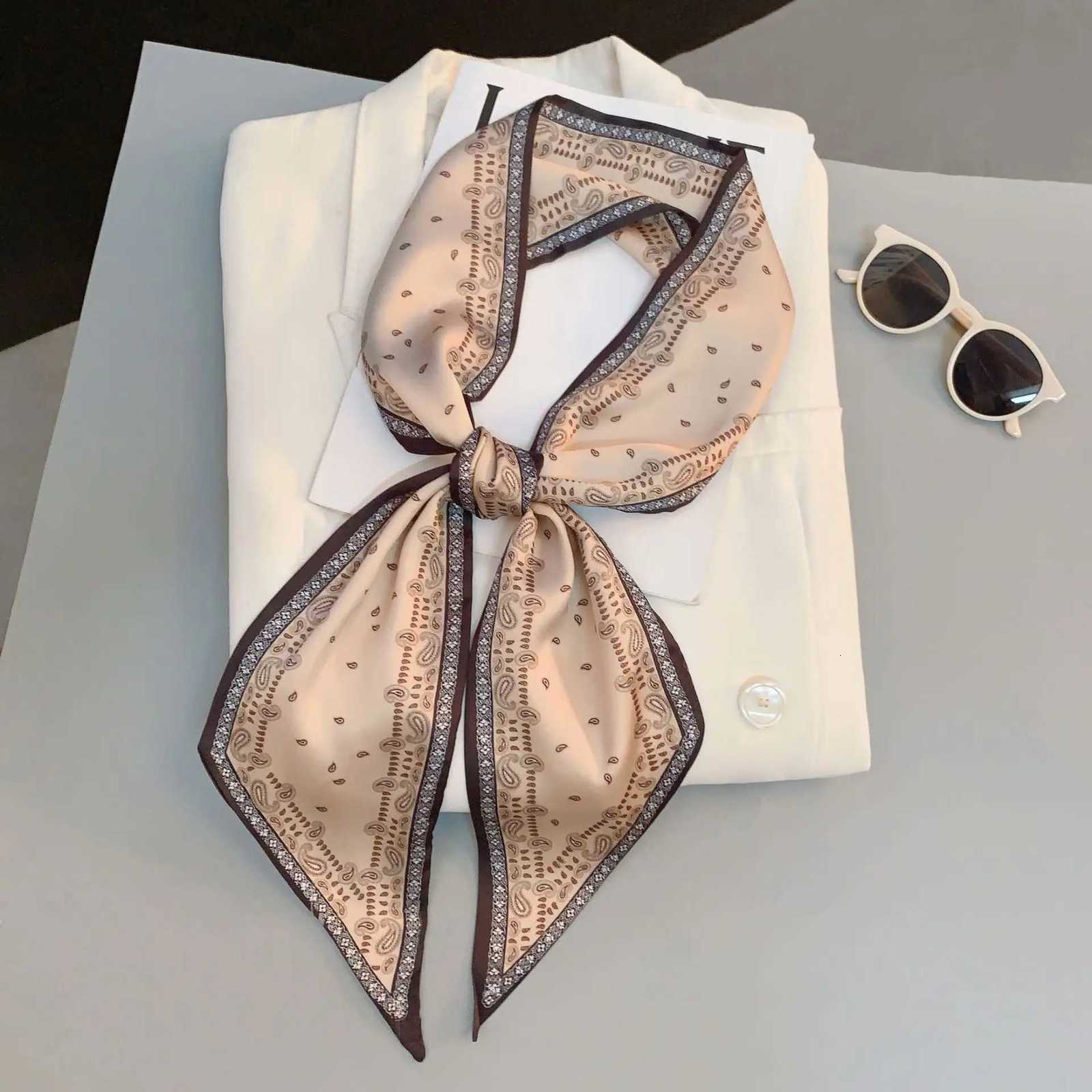 Fashion Print Hair Ribbon Bevel Silk Scarf Women Neck Tie Bag Scarfs Satin Silk Skinny Headscarves Ladies Foulard Floral Bands Z260330