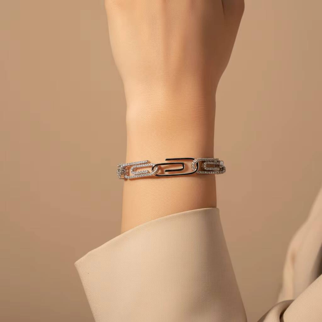 New Hip Hop Bracelet Jewelry Mens Paper Clip Button 10mm Plated 14K Gold Brass Moissanite Bracelet Personalized Couple Jewelry Gift