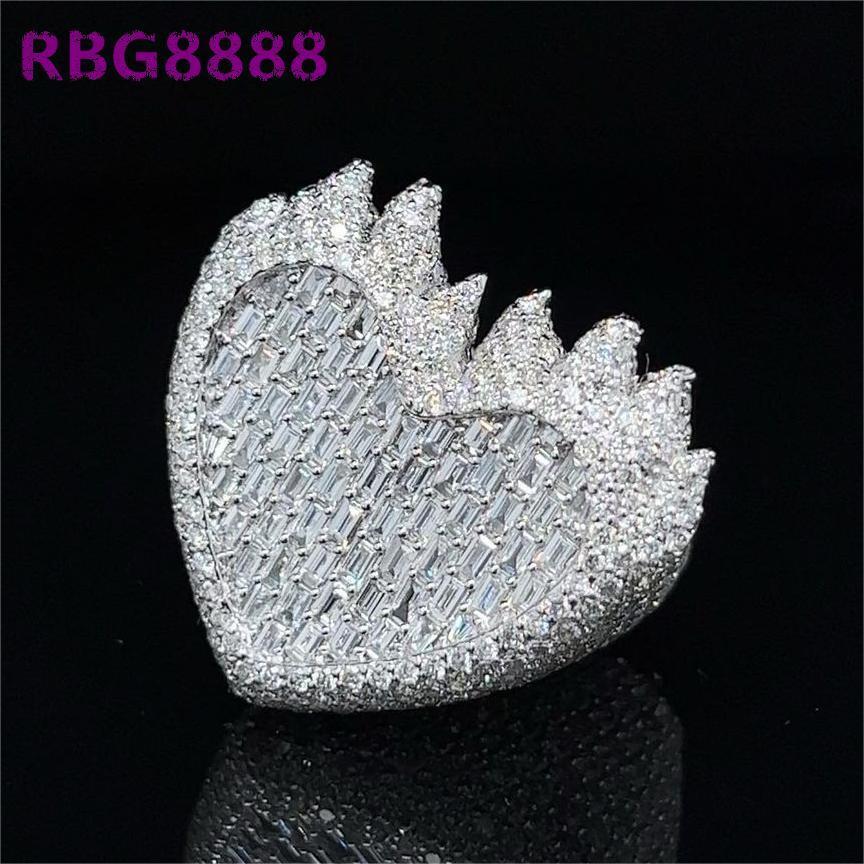 Rapper Jewelry Hiphop Rings for Men Heart Baguette Cut 925 Sterling Silver Iced Out Vvs Moissanite Ring