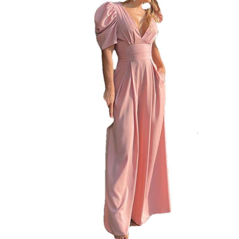 2026 Spring New Collection: Cross-Border European American Foreign Trade Women's Clothing - Fashionable and Elegant Solid Color Slim-Fit Short-Sl