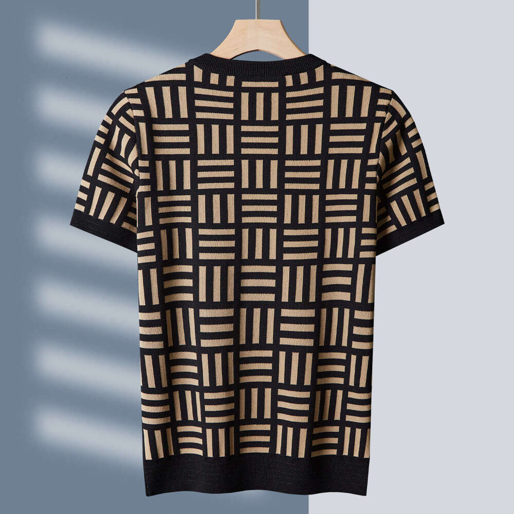 New Autumn And Winter Thickened Short-Sleeve Knit Geometric Jacquard Base Sweater, Round Neck Slim-Fit Men's Sweater
