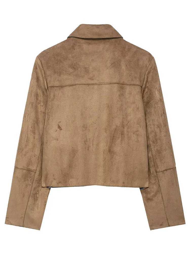 HH Women Vintage Solid Suede Coat Lapel Single Breasted Long Sleeve Jacket With Pockets Autumn Casual Outwear Short JacketsT260328