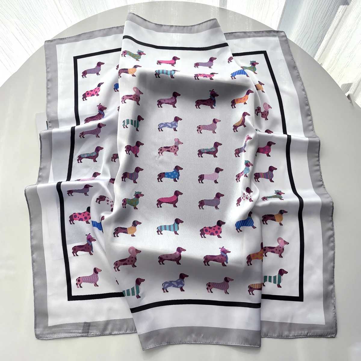 Imitation Silk Scarves Banda Cotton Dog Printed Square Scarf For Wen StylishLuxury Hijab Neckerchief Elegant Shawl Wraps X260328