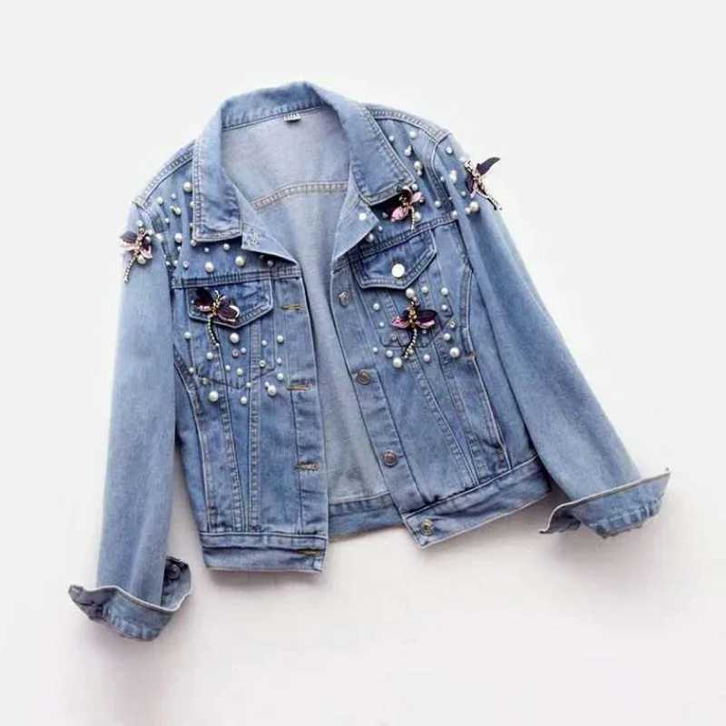 Luxury Jean Jacket for Women Embroidery Trend Denim Coat Women Cropped Jacket Beads Design Single-breasted Top Coats NewT260328