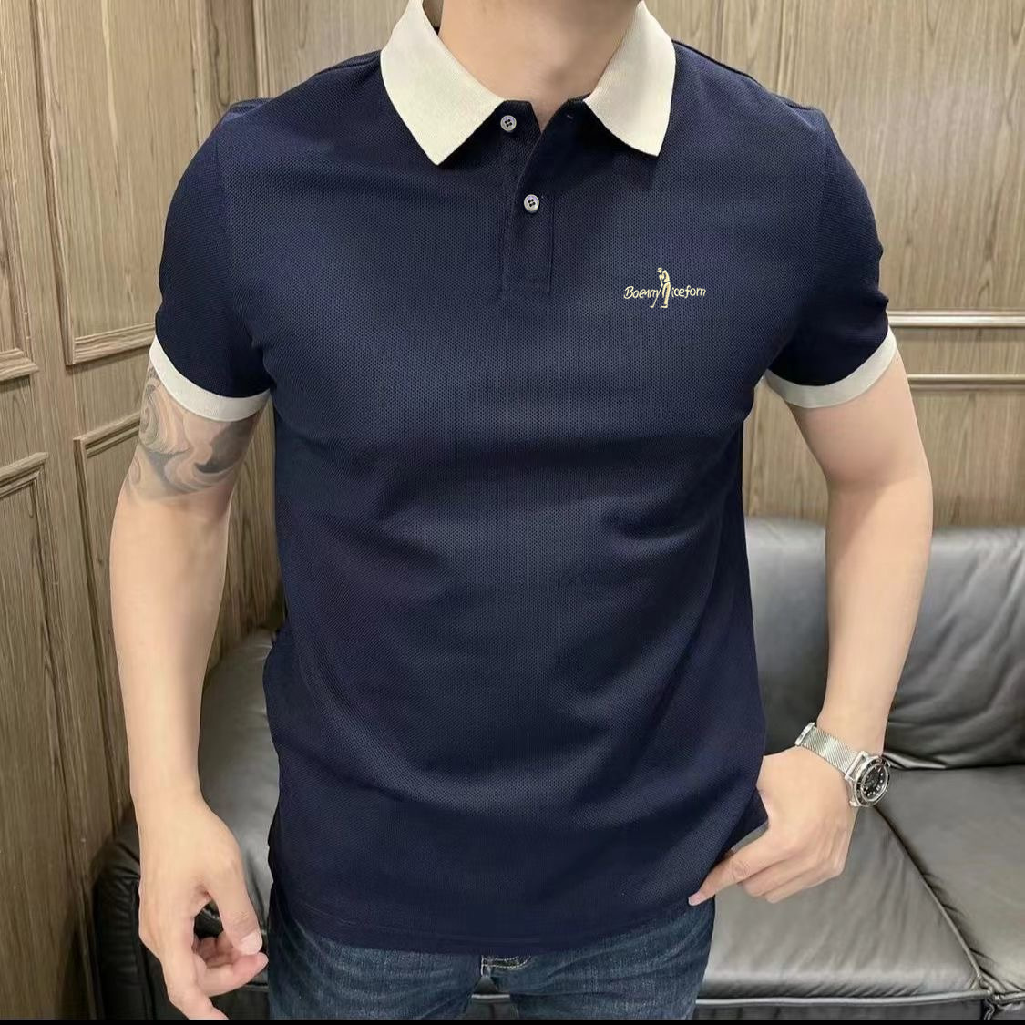 Cross-border summer new men's business casual light luxury high-quality simple color-blocking polo shirt trendy wholesale