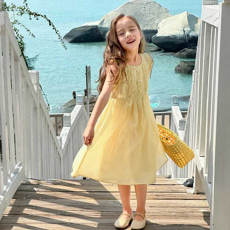 Girls 2025 summer new fresh literary Tencel dress holiday style little girl princess dress fahsion casual babyT260330