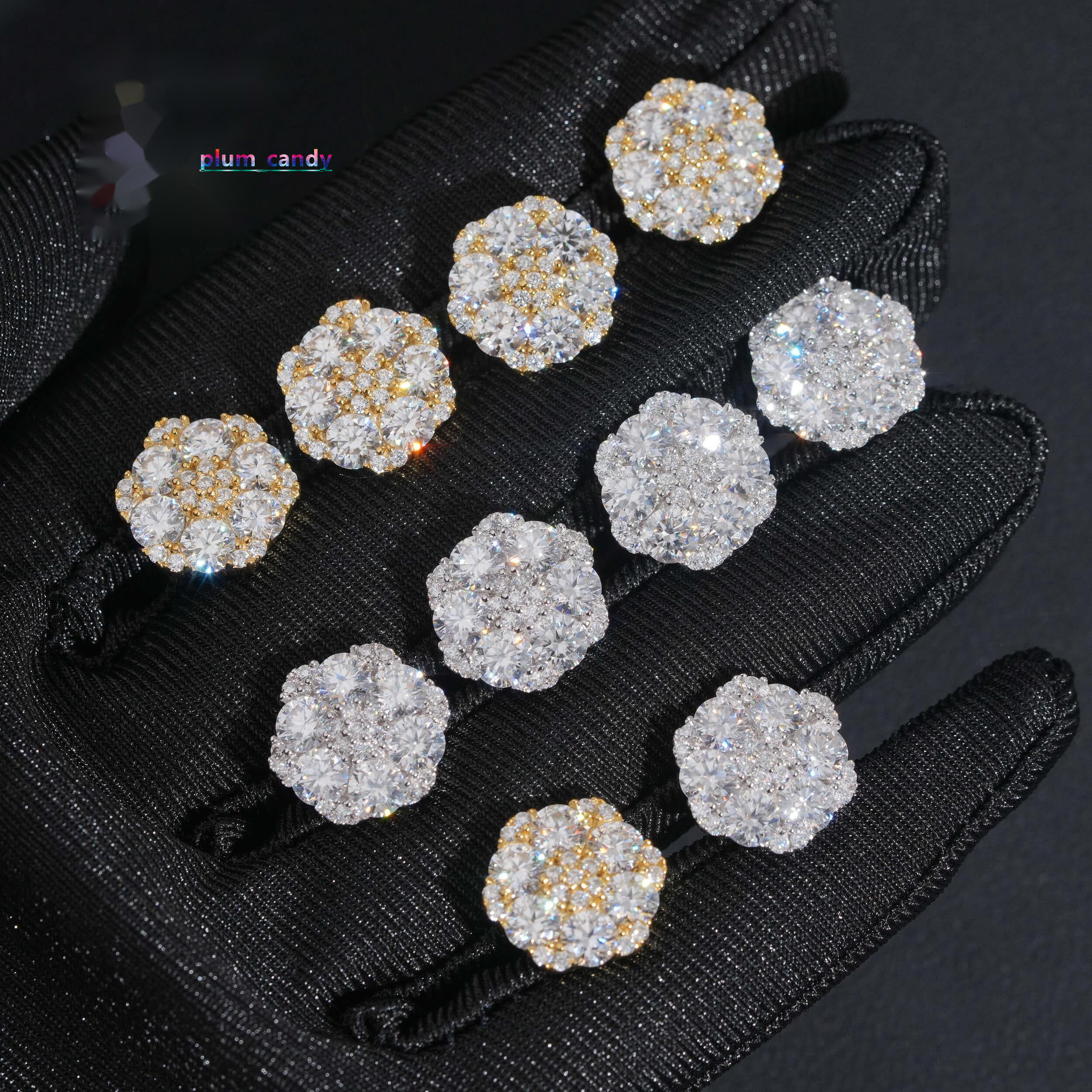 Hip Hop 925 Sterling Silver Men Women Cluster Earrings Iced Out Flower Moissanite Stud Earrings USA Warehouse Fast Delivery