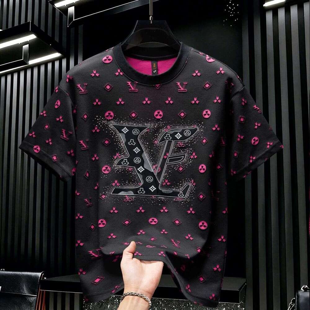 American-Style Light Luxury Short-Sleeve T-Shirt For Men, 2026 Summer New Slim-Fit High-End Letter Foam Print Half-Sleeve Top Asia Size