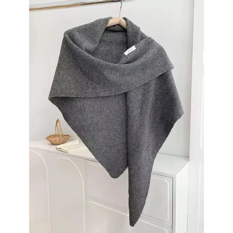 Australian 100 wool large shawl womens autumn and winter concave design warm shoulder protection scarf knitted triangle scarf 260325