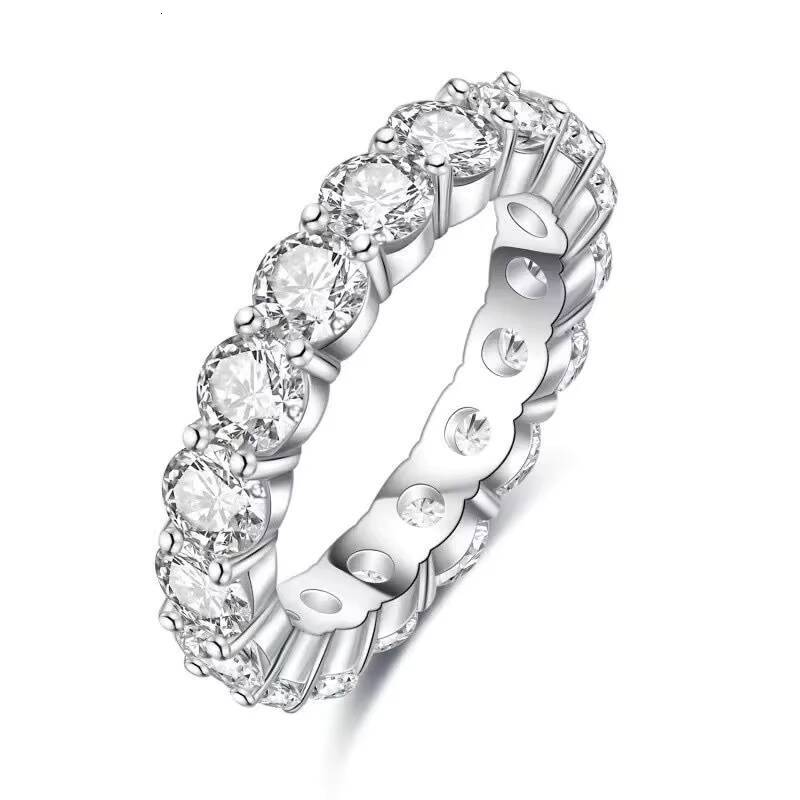 European American Womens 925 Sterling Silver Cross-Border Moissanite Ring D Color Single Row Full Diamond Inlaid Fashion Ring