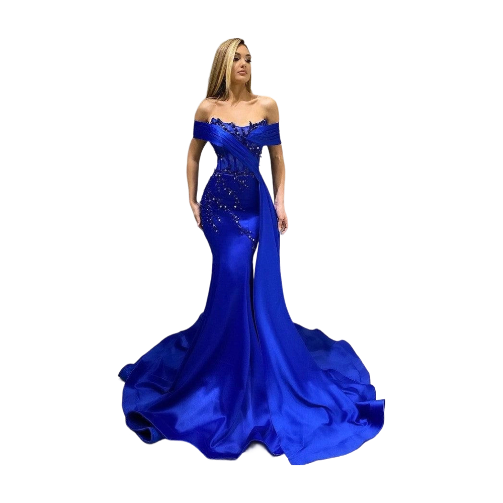 Elegant Evening Dresses Appliques Beads Sweetheart Off Shoulder Lace-Up Back Prom Dress Sweep Train Vestido De Noite Customized