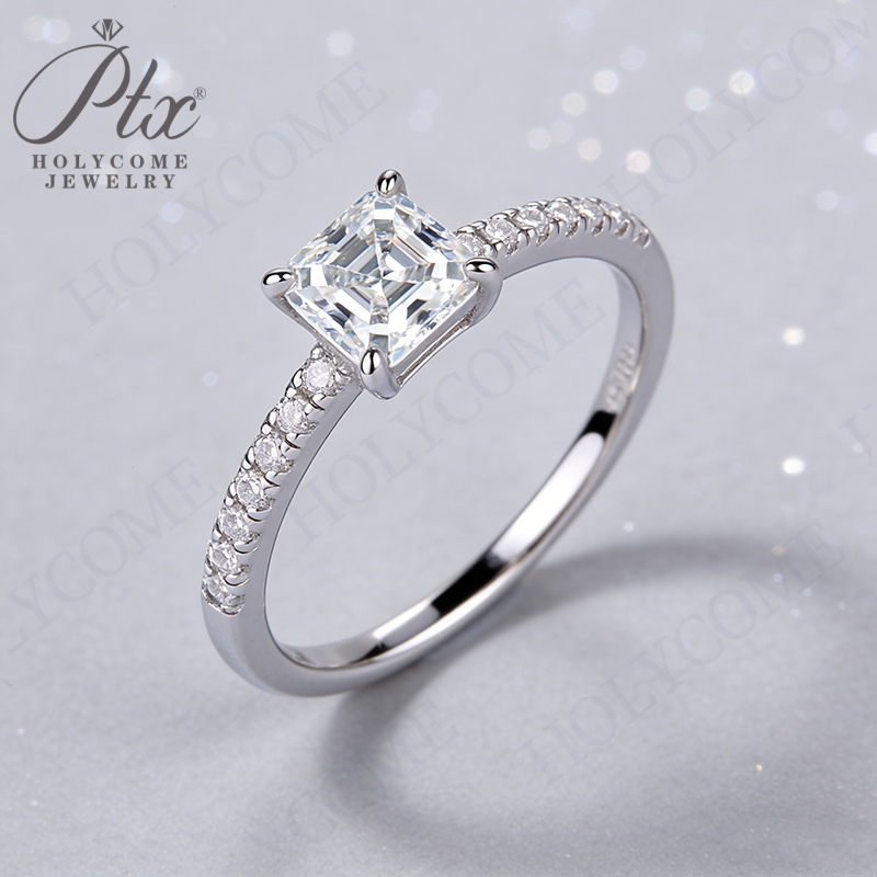 Promise Asscher cut 1ct Moissanite Simulated Diamond Ring 925 Sterling Silver Engagement Wedding Rings for Women Jewelry Christmas Gift
