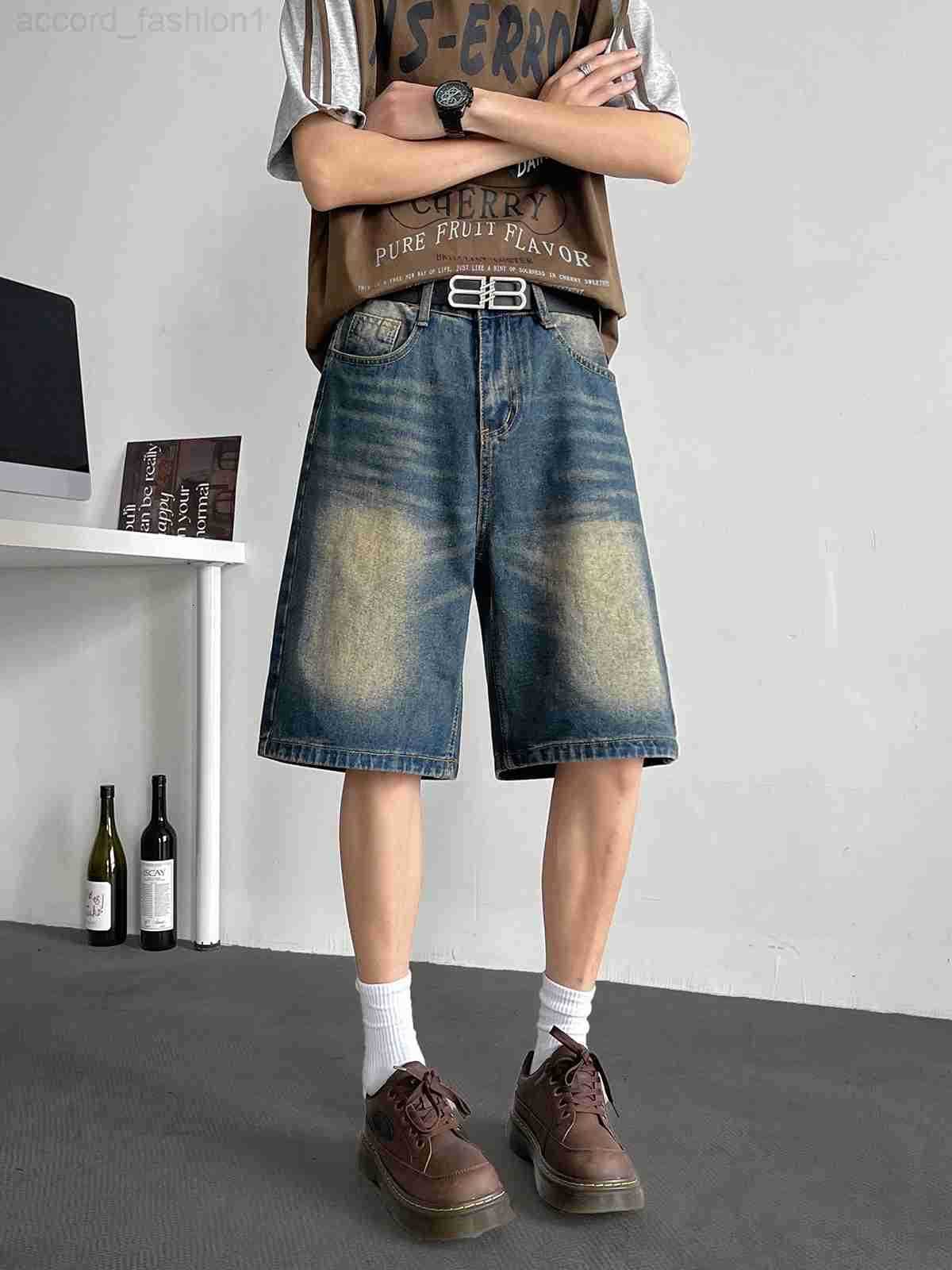 2025 Men Summer Vintage High Waist Denim Shorts Mens Loose Wide-leg Short Pants Male Fashion Pockets Straight Jeans Shorts D533 H260330