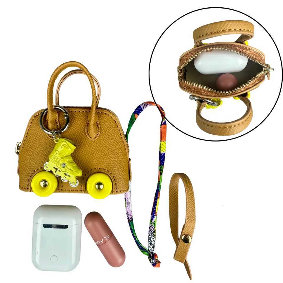 Mini Tire Leather Pouch - Adorable Car-Shaped Earphone Case Coin Purse Cable Organizer with Metal Keychain-PU Leather-Gift Z260330