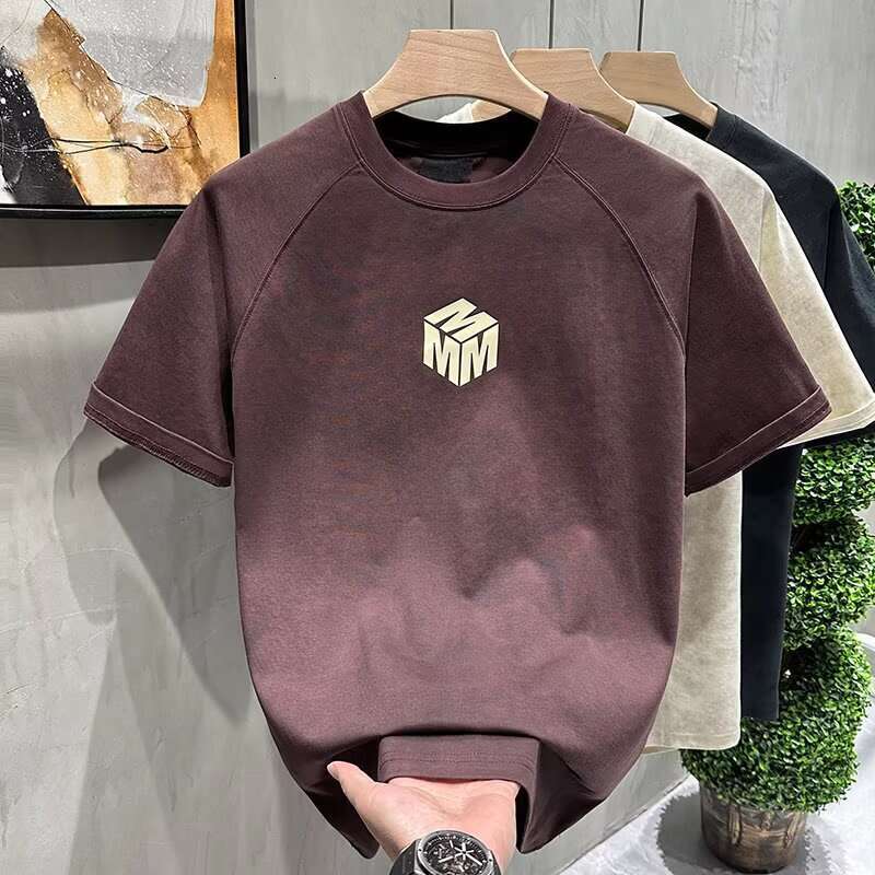 High-end casual and stylish shirt autumn, skin-friendly, breathable, simple T-shirt, trendy patchwork short-sleeve for men