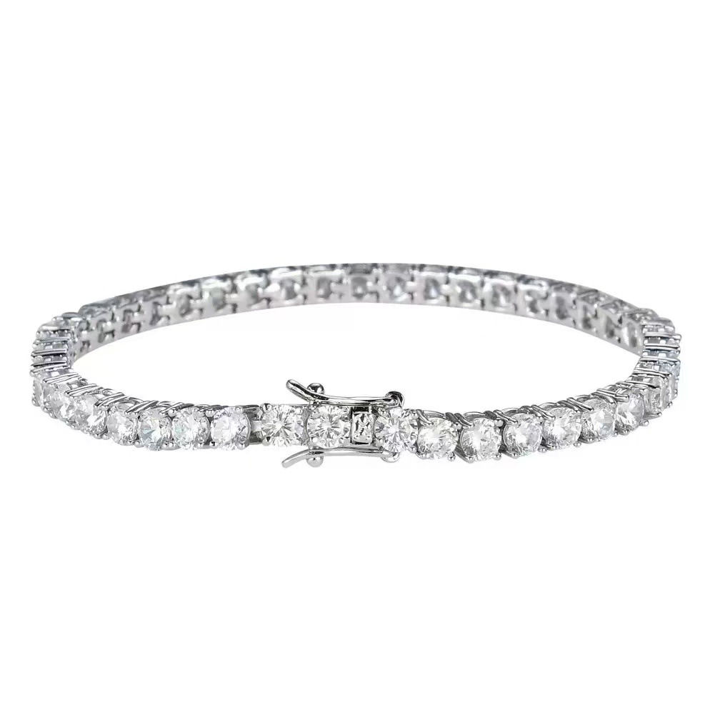 Moissanite Tennis Chain Fashion Jewelry Men Bracelet Zircon 4mm Sier Gold Plated Fine Jewelry Bracelet Tennis for Men Women Gift