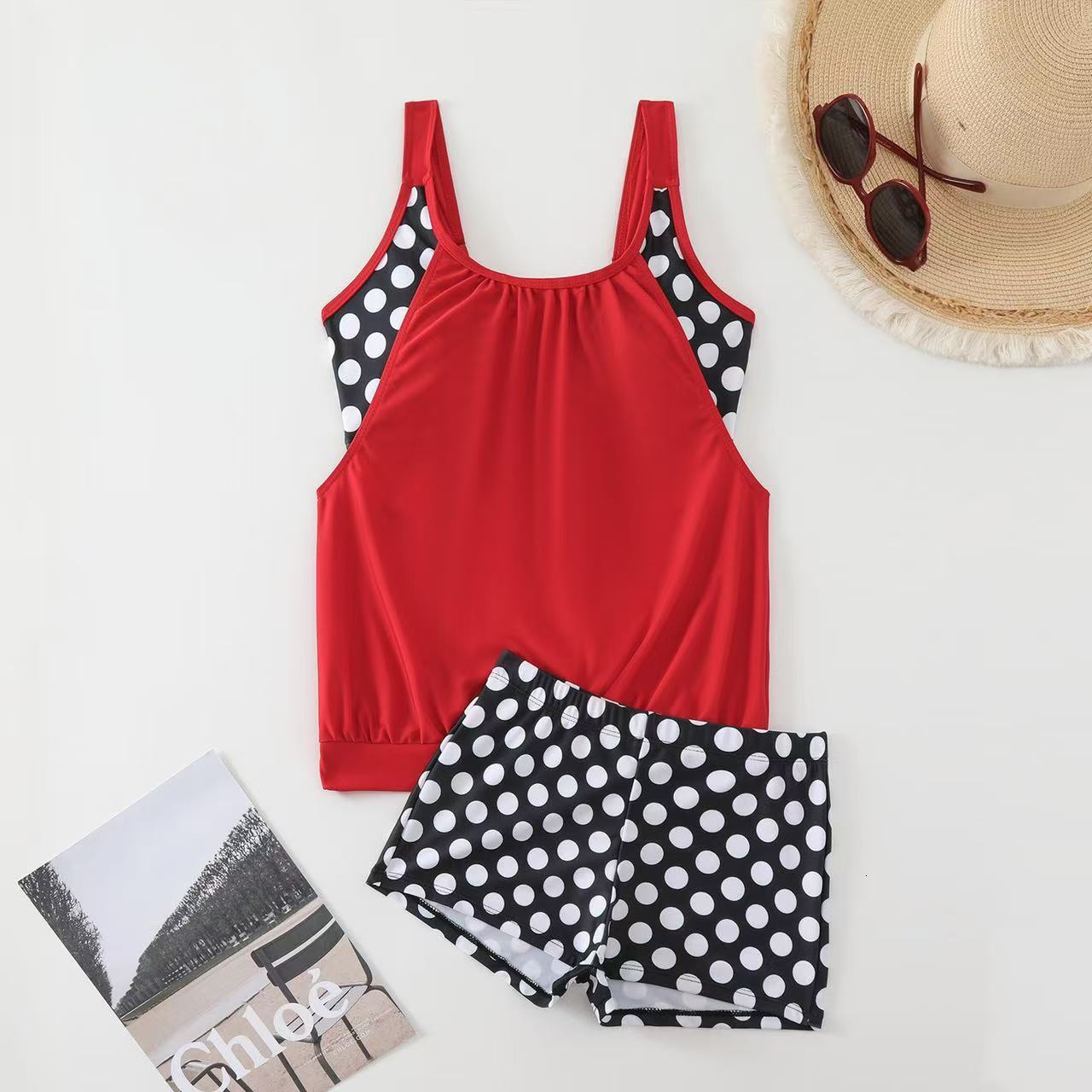 Free Shipping High Value 2026 New Plus Size European and American Independent Station Cross-Border Printed Polka Dot Boxer Women's Two-Piece Tank