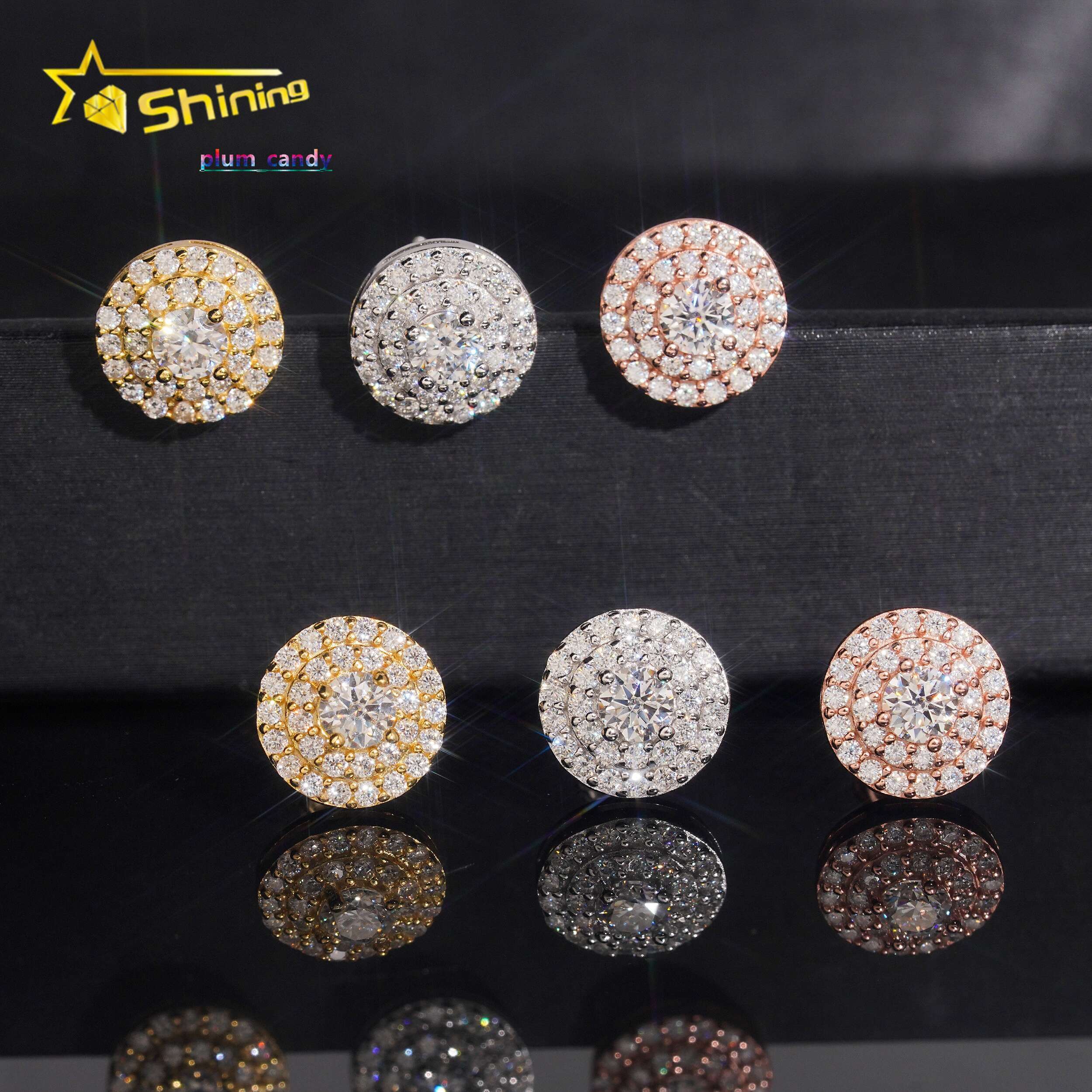 Pass Diamond Tester 925 Silver Round Cluster Moissanite Stud Earrings Custom Iced Out Diamond Men Women Fine Earrings
