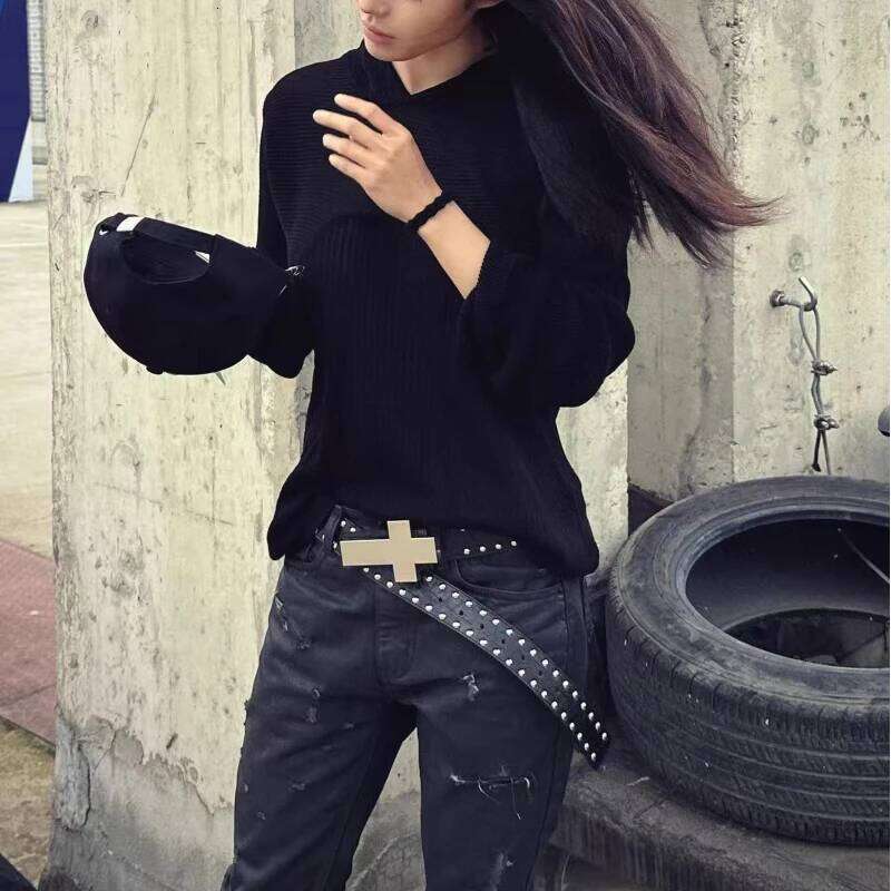 Subculture Harajuku Punk Studded Cross Burst Pattern Hip Hop Street Style Men's Rock Party Music Festival Belt Chunjinqiuli