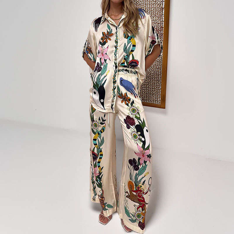 2026 Spring New Collection: Cross-Border European and American Foreign Trade Women's Clothing, Fashionable Casual Printed Color-Block Pocket Pant