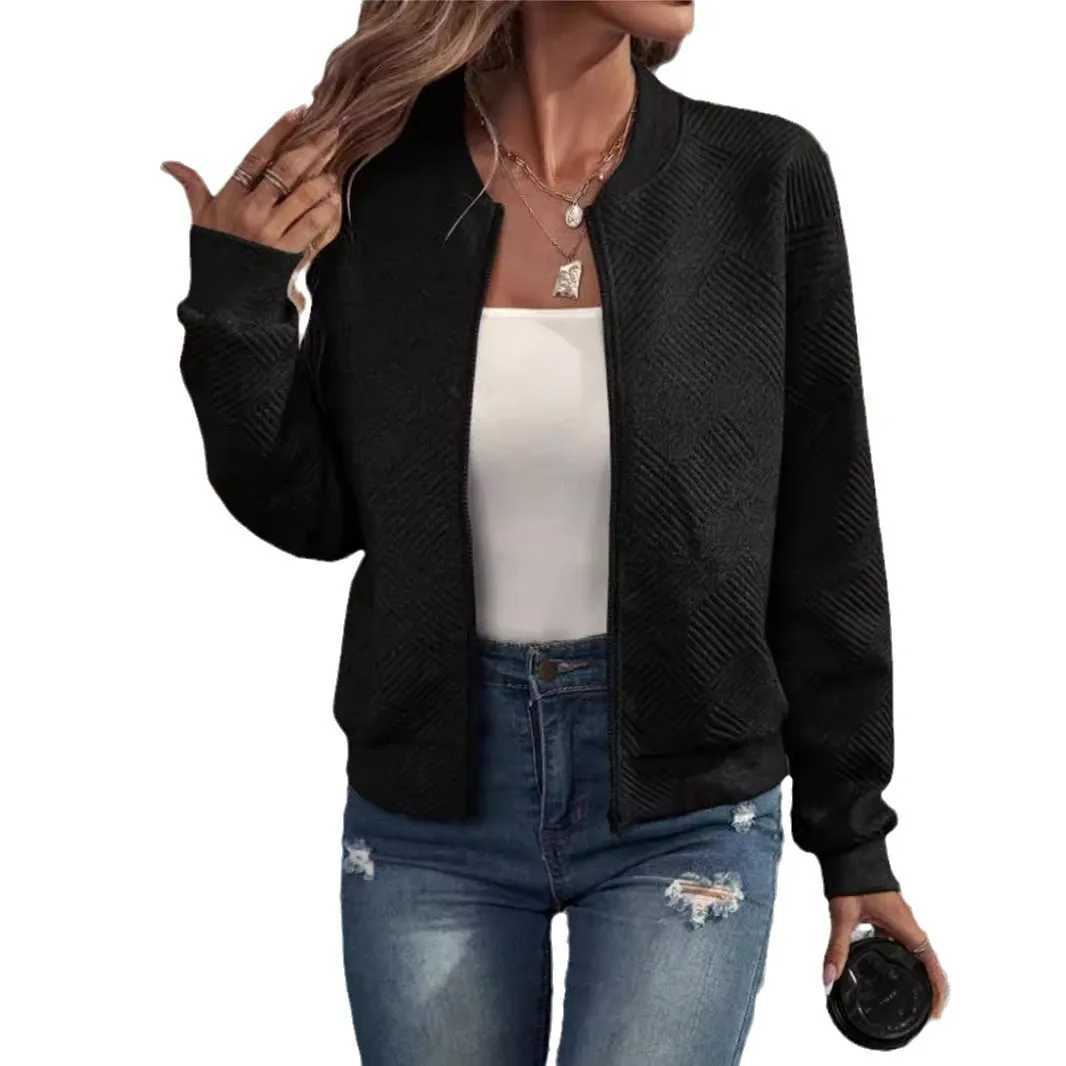 2024 independent cross-border European and American new fashionable solid color zipper jacket for womenT260328