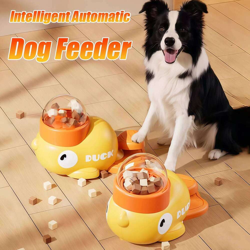 Automatic Puzzle Interactive Toys Food Treat Dispenser Cartoon Duck Design Anti-slip Pet Feeder for Dog Training
