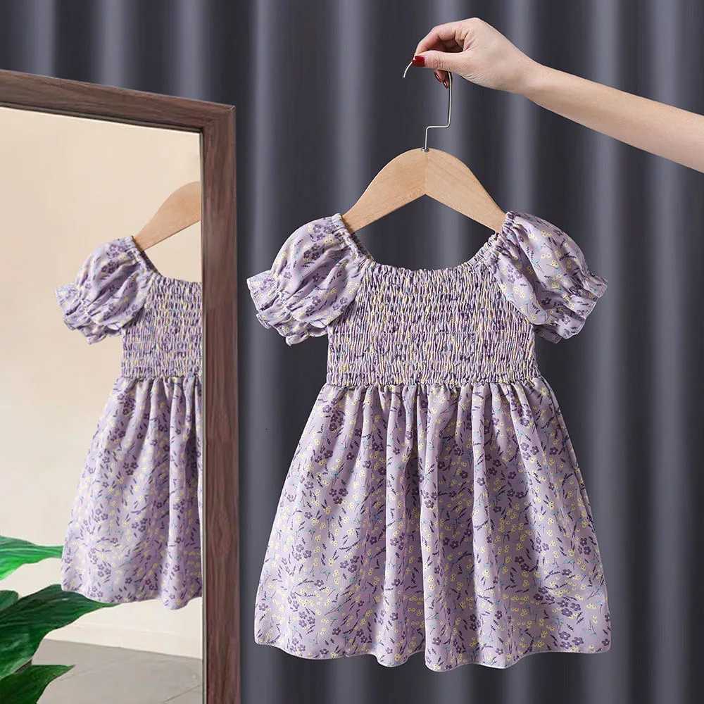 New Summer Children Dresses Ruffled Floral Print Splice Dresses for Girls Flower Print Toddler Girl Dresses 0-6Y Kids ClothesT260330