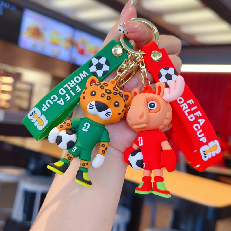 Cute Cartoon Mascot Keychain, World Cup Soccer Football Doll Pendant, Small Gift Key Ring Bag Charm