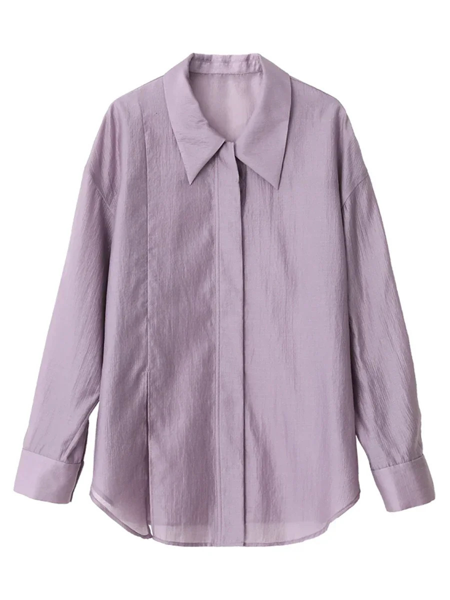 CHIC VEN Women Thin Shirt Long Sleeve Casual Loose Slightly Transparent Cool Blouses Woman Solid Design Female Top Summer 2024 260325