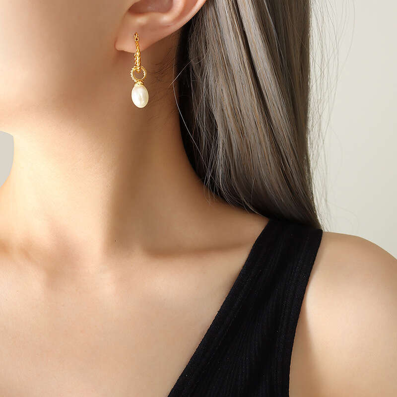 Unique Baroque Faux Pearl Threaded And Ear Chains For Women, Non-fading Titanium Steel Elegant Earrings