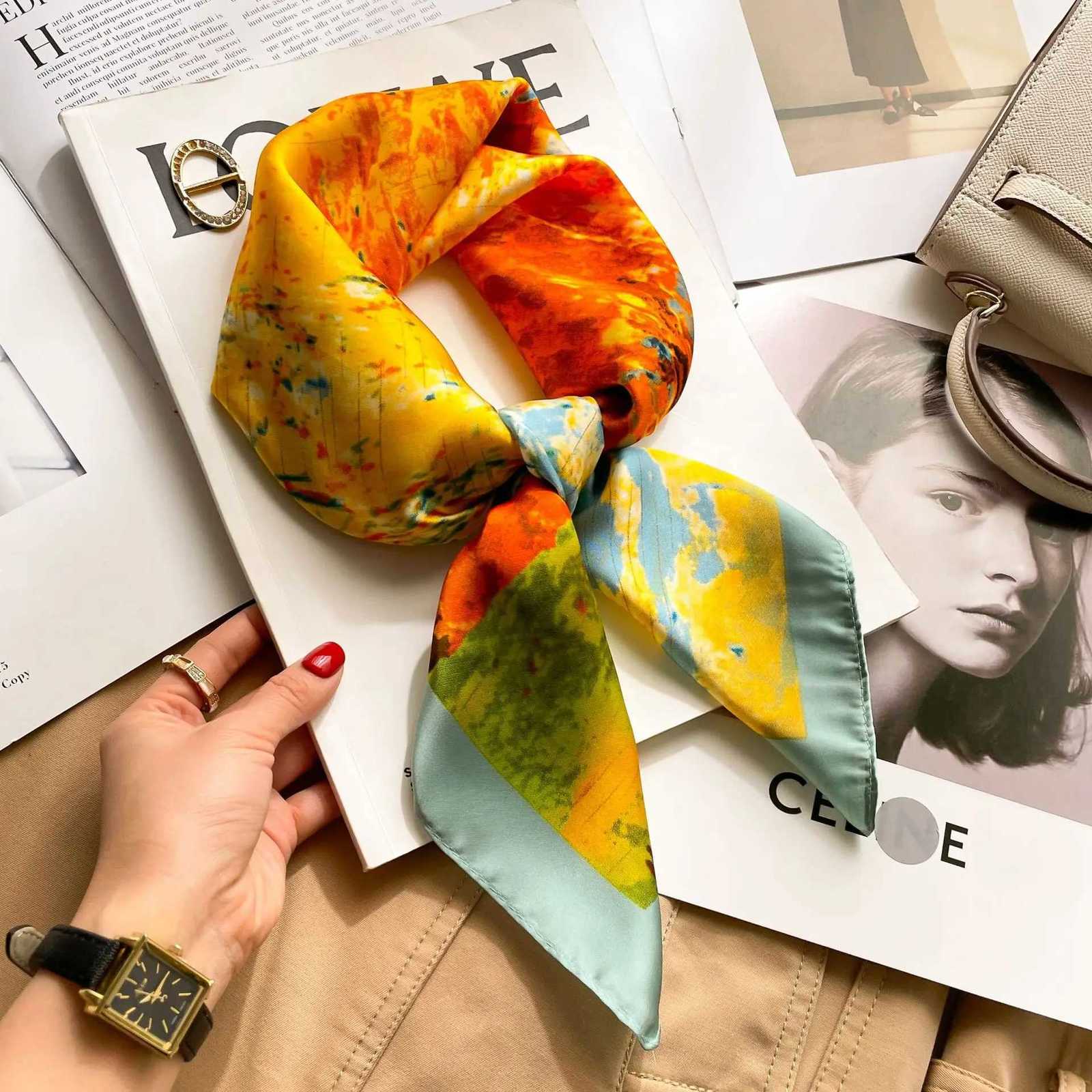 Brand Floral Print Silk Square Scarf Wen Soft Satin Kerchief Hairband Neckerchief Hijab Lady band Foard Bag Ribbon X260328