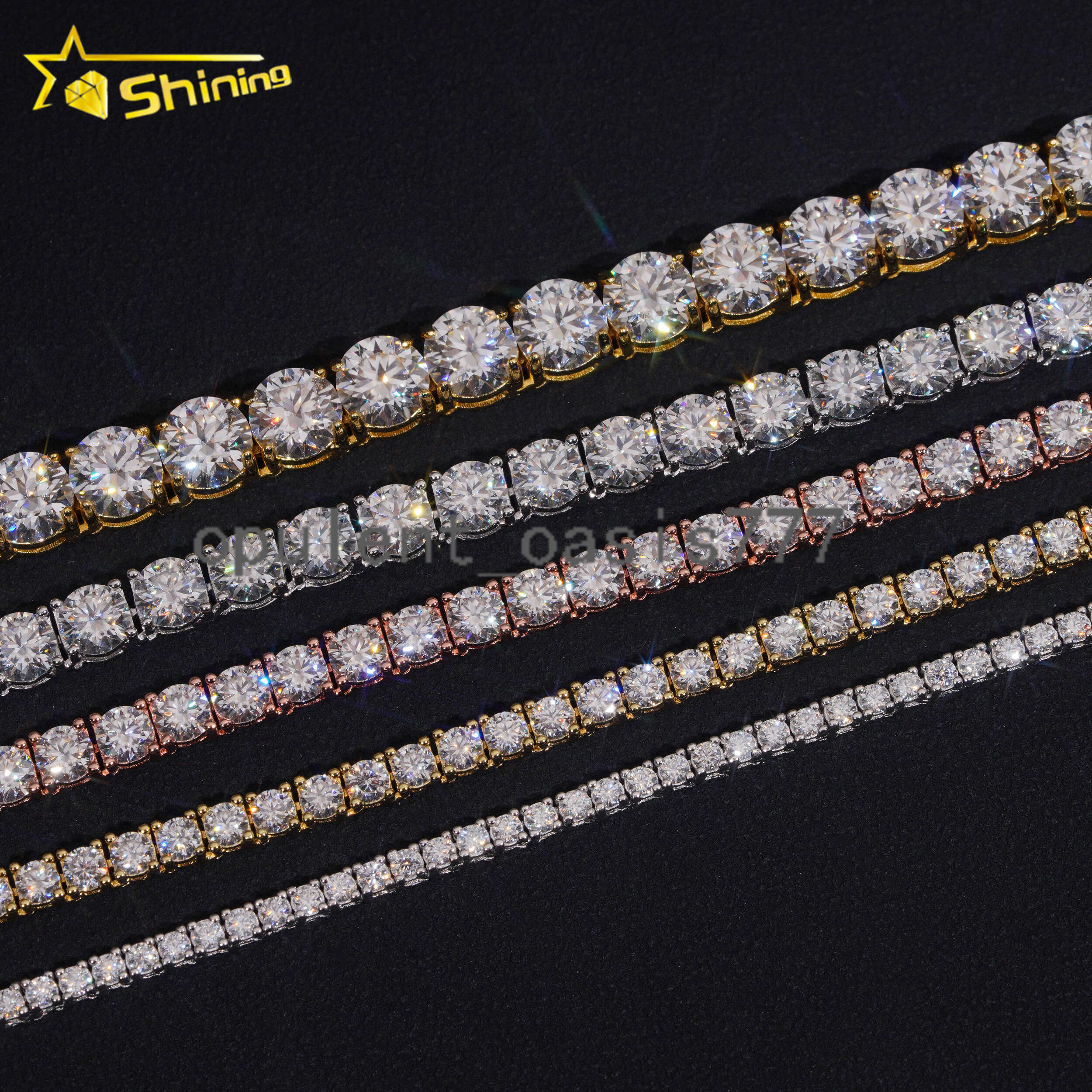 Large Stock Fine Jewelry Men Women Moissanite Tennis Bracelet Hip Hop Iced Out 925 Silver Moissanite Tennis Chain Ready to Ship