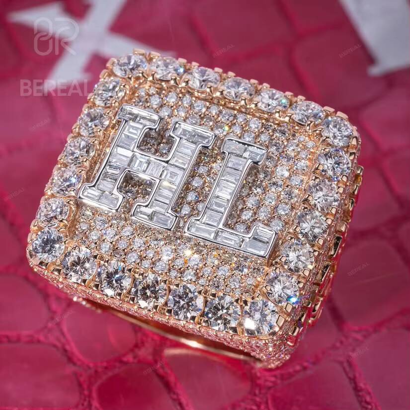 Custom Vvs Moissanite Iced Out Ring Pass Diamond Tester 925 Sterling Silver Hip Hop Style Letter Name Ring Fine Men Jewelry