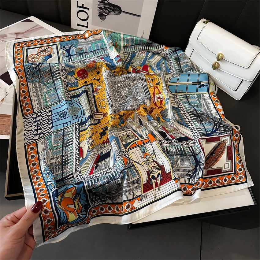 Bohemian Print Small Square Scarf Luxury Simulated Silk Thin Neck Scarf Geometric Lines Sunscreen Headscarf For Women Z260330