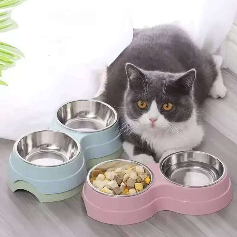 Stainless Steel Double Pet Bowls Food And Water Feeder Dish Cat Puppy Feeding Supplies Small Dog Accessories 26W0330