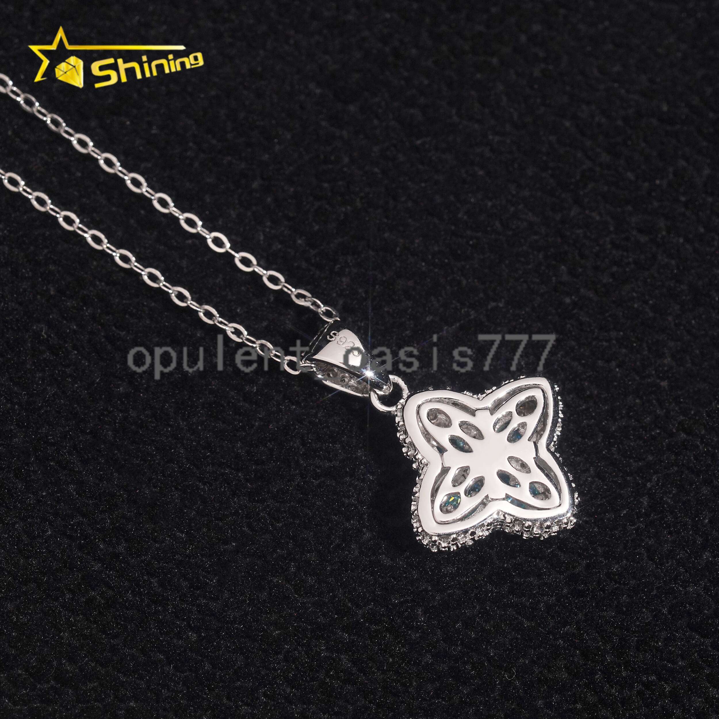 GRA Certificated Iced Out Moissanite Clover Pendant Necklace Fine Jewelry 925 Silver Pendants for Women Necklace
