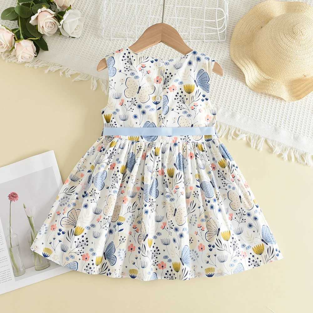 Summer New 3-7 Years Girls Vacation Casual Clothes Sleeveless Sweet Cute Print A-Line Dress 1 Pc Children Fashion WearT260330