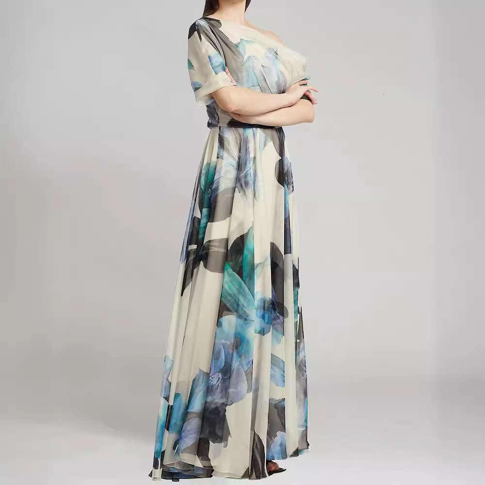 2026 A11 Summer New European and American Bohemian Vacation Style Lace up Lolita Horn Printed Dress