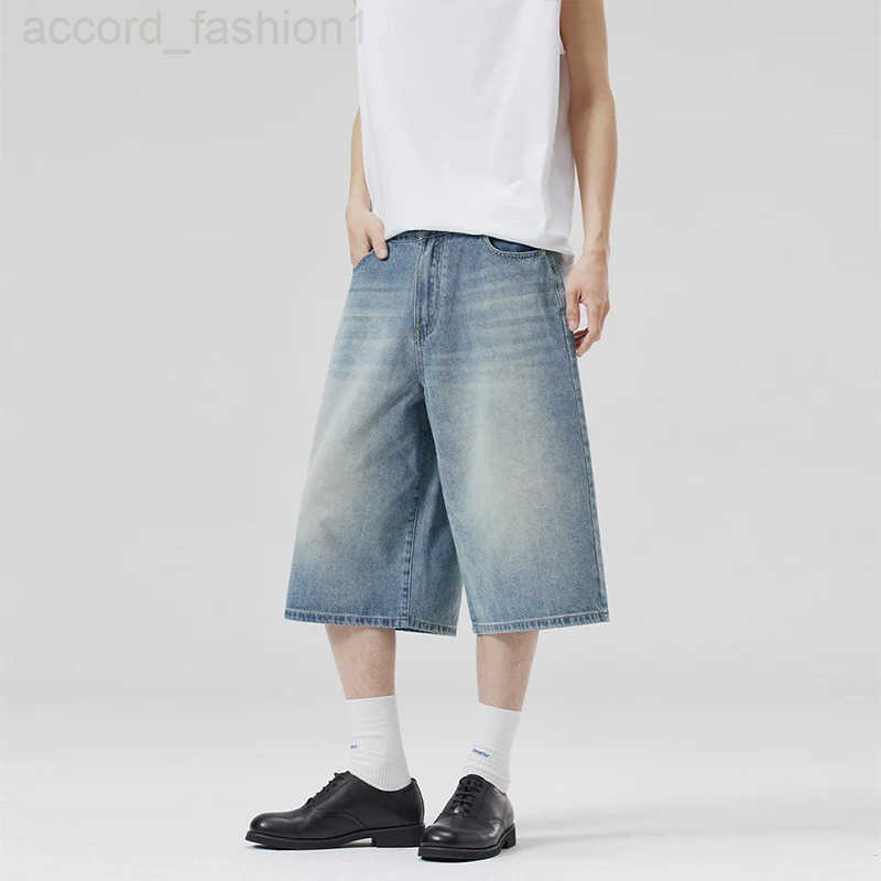 Summer New Fashion Denim Shorts Loose Straight Casual Vintage American Personality Jeans Streetwear Male Short Pants H260330