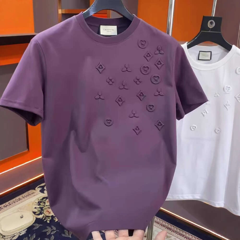 This Summer's Trend: Rose Red Trendy American Style Printed Loose Heavyweight Crew Neck T-Shirt for Men and Women